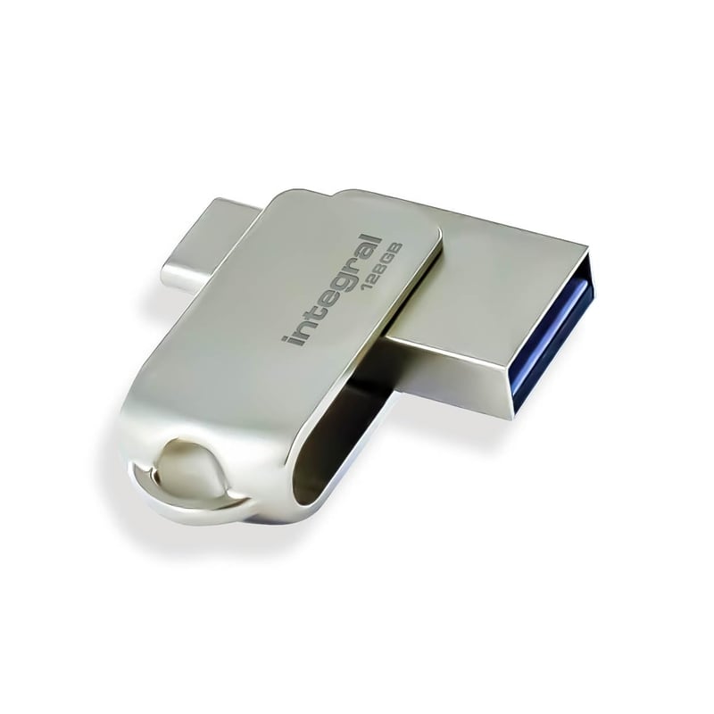 Stick USB 3.2 Gen 1 Integral 128GB 360-C Type-C – conector dublu USB-A și USB-C – compatibil cu iPhone 15/16, MacBook Pro/Air, iPad Pro – 1 buc.
