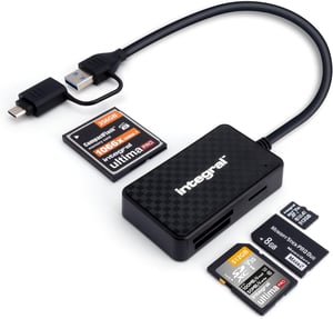 Integral 4-u-1 čitač memorijskih kartica USB 3.0 i USB-C (SD, microSD, CF, MS) - crni