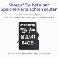Pamäťová karta Integral 64GB UltimaPRO V30 microSDXC UHS-I U3 Class 10 A1 – čítanie 100 MB/s, zápis 50 MB/s, 4K video, vrátane adaptéra 3