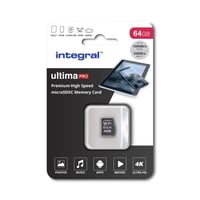 Pamäťová karta Integral 64GB UltimaPRO V30 microSDXC UHS-I U3 Class 10 A1 – čítanie 100 MB/s, zápis 50 MB/s, 4K video, vrátane adaptéra 2