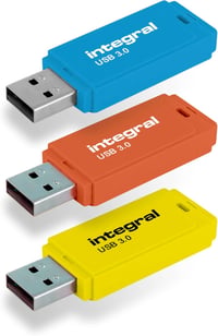 Integral Neon USB 3.0 64GB pendrive 3 darabos szett kék/sárga/narancs 1