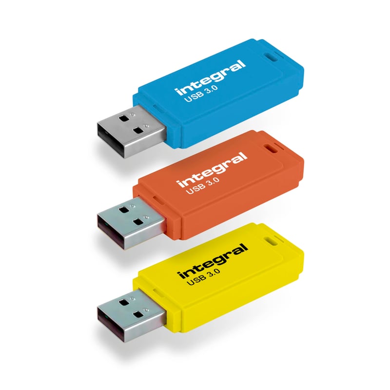 Integral Neon USB 3.0 USB stick 64 GB - plavo/žuto/narančasto - pakiranje od 3 komada