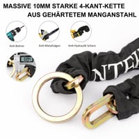 INTEKIN reťazový zámok na bicykel, 10 mm kalená oceľ, 100 cm dlhá reťaz na motorku a bicykel s visiacim zámkom, bezpečnostný zámok pre e-bike, skúter a elektrickú kolobežku 3