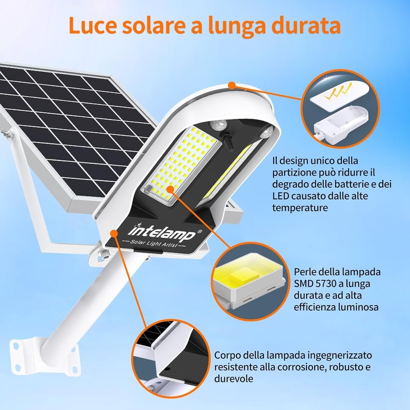 INTELAMP LED Napelemes Lámpa 12500mAh IP65 Vízálló Mozgásérzékelős Kültéri Világítás