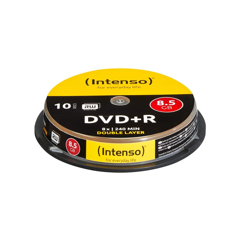 Intenso 4311142 DVD+R Double Layer médium 8,5 GB 8x rýchlosť, balenie 10 ks, zapisovateľné prázdne DVD na ukladanie dát a videa