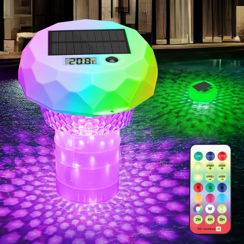 Dozator Plutitor pentru Piscină INTERESTIME cu Lampă Solară, Termometru și 8 Moduri de Iluminare – Accesoriu pentru Piscină