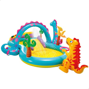 Intex 57135NP Dinoland dječji centar za igru na napuhavanje sa prskalicom za vodu i toboganom, 302x229x112 cm, višebojni