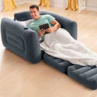 Nafukovacie kreslo a jednolôžko Intex 66551NP 2 v 1 s opierkami na ruky a držiakom na pohár, sivé, 117x224x66 cm 6