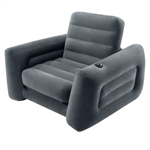 Intex 66551NP Fotelja na napuhavanje 2 u 1 i krevet za jednu osobu s naslonima za ruke i držačem za čaše, siva, 117x224x66 cm