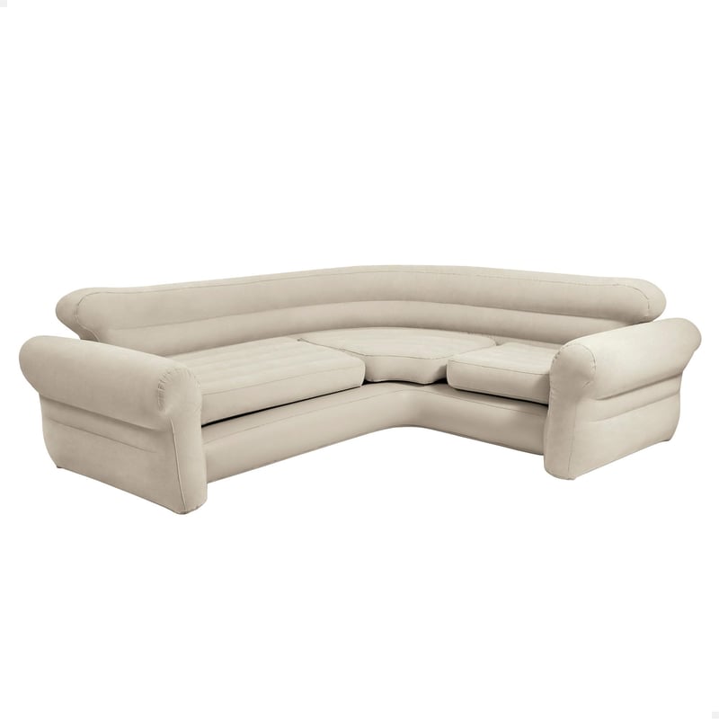 Nafukovacia rohová sedačka Intex 68575NP v béžovej farbe, 257 x 203 x 76 cm, s vinylovým povrchom, pohodlná sedacia súprava v tvare L