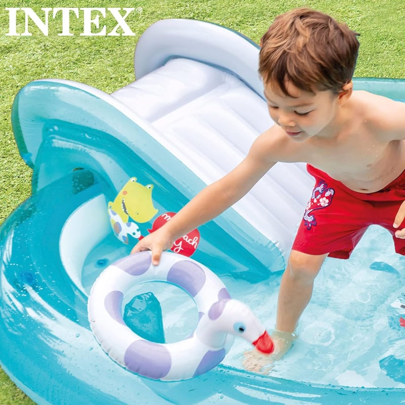 Intex Aligátor Játszóközpont - Gyerek Pancsoló Medence 160L, PVC Anyagból, Átlátszó, 40cm Átmérőjű, Tartós Vinyl