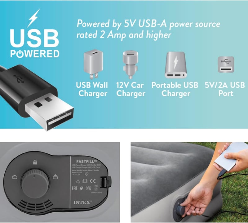 Intex Dura-Beam Prestige önfelfújó dupla matrac USB pumpával, 152x203 cm - 152x203x30 cm, Grey