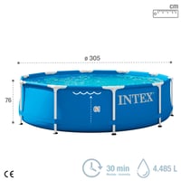 Intex Metal Frame okrugli bazen plavi metalni okvir s gornjim prstenom Ø 305 x 76 cm, 4485 litara, brza montaža 4