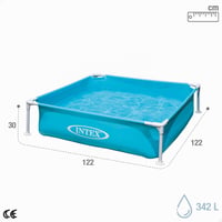 Detský záhradný bazén Intex Mini Frame 57173, 122x122x30 cm, 342 litrov, štvorcový, svetlomodrý, vrátane opravnej súpravy 3