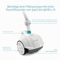 Automatický bazénový vysávač Intex ZX50 Krystal Clear, na sanie, 0,8 l nádoba, 6,5 m hadica, pre filtračné čerpadlá s prietokom 3400-5600 l/h, bielo-modrý 7