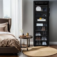Intirilife Sklopivi ormar od tkanine 170x58x28 cm crni - Stalak za cipele s 9 pretinaca, ormar za odjeću, polica za cipele, kamperski ormar s patentnim zatvaračem 4