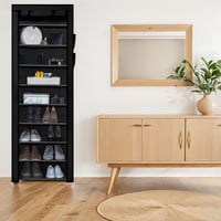Intirilife Sklopivi ormar od tkanine 170x58x28 cm crni - Stalak za cipele s 9 pretinaca, ormar za odjeću, polica za cipele, kamperski ormar s patentnim zatvaračem 5