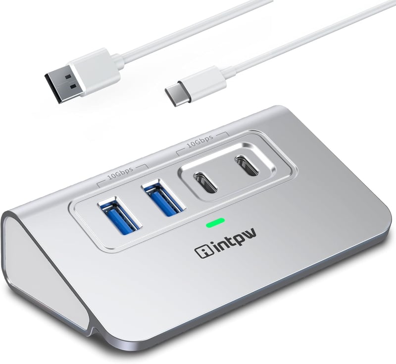 intpw USB C Hub 10 Gbps, 4 Portos USB Elosztó 2 Type-C/Type-A 3.2 Adatporttal, Alumínium USB 3.2 Hub 1m Kábellel Laptophoz PC Mac