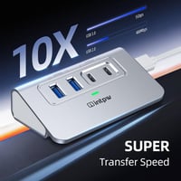 intpw USB C Hub 10 Gbps, 4 Portos USB Elosztó 2 Type-C/Type-A 3.2 Adatporttal, Alumínium USB 3.2 Hub 1m Kábellel Laptophoz PC Mac 3