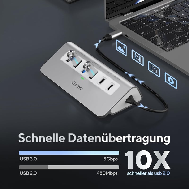 intpw USB-C Hub 9-in-1 Dokkoló Állomás 4K HDMI PD 100W Töltéssel MacBook iPad Laptop Alumínium Elosztó SD Kártya Olvasó