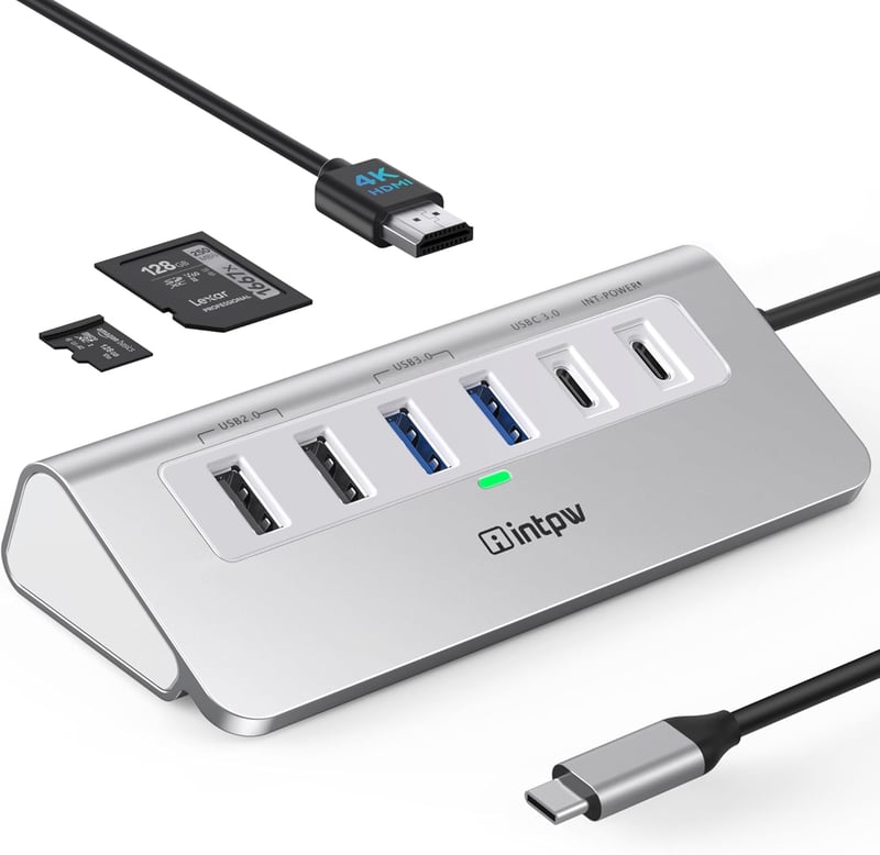 intpw USB-C Hub 9-in-1 Dokkoló Állomás 4K HDMI PD 100W Töltéssel MacBook iPad Laptop Alumínium Elosztó SD Kártya Olvasó