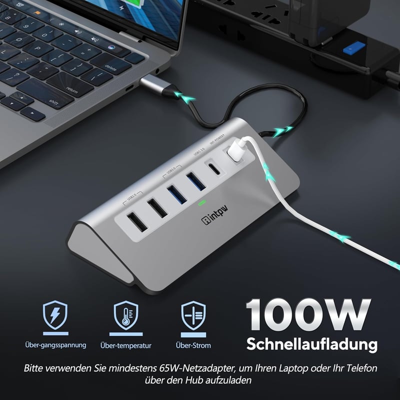 intpw USB-C Hub 9-in-1 Dokkoló Állomás 4K HDMI PD 100W Töltéssel MacBook iPad Laptop Alumínium Elosztó SD Kártya Olvasó