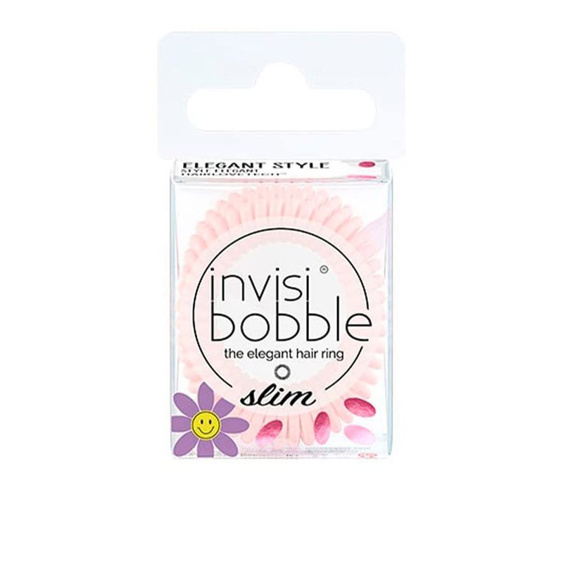 Elastic de păr spiralat invisibobble Slim - 3 bucăți, Roz pal, elastic subțire pentru femei și fete - Fără deteriorarea părului