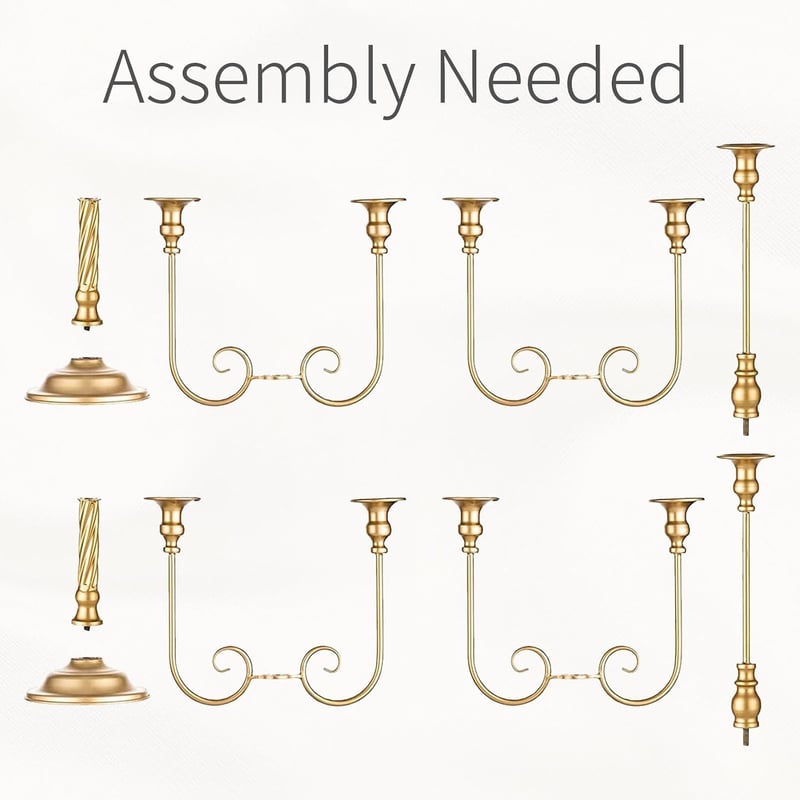 Sfeșnic Inweder auriu din metal cu 5 brațe, 50 cm, set de 2 bucăți pentru decor vintage de nuntă și Crăciun