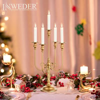 Sfeșnic Inweder auriu din metal cu 5 brațe, 50 cm, set de 2 bucăți pentru decor vintage de nuntă și Crăciun 2