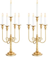 Sfeșnic Inweder auriu din metal cu 5 brațe, 50 cm, set de 2 bucăți pentru decor vintage de nuntă și Crăciun 1