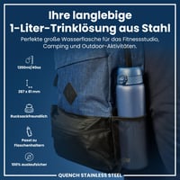 Sticlă pentru apă ion8 de 1 litru, ușoară, din oțel inoxidabil, neizolată, etanșă, cu deschidere cu o singură mână, capac rabatabil, lavabilă în mașina de spălat vase, gri-cenușiu și albastru marin 2