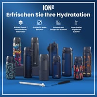 Sticlă pentru apă ion8 de 1 litru, ușoară, din oțel inoxidabil, neizolată, etanșă, cu deschidere cu o singură mână, capac rabatabil, lavabilă în mașina de spălat vase, gri-cenușiu și albastru marin 8