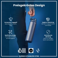 Sticlă pentru apă ion8 de 1 litru, ușoară, din oțel inoxidabil, neizolată, etanșă, cu deschidere cu o singură mână, capac rabatabil, lavabilă în mașina de spălat vase, gri-cenușiu și albastru marin 7