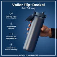 Sticlă pentru apă ion8 de 1 litru, ușoară, din oțel inoxidabil, neizolată, etanșă, cu deschidere cu o singură mână, capac rabatabil, lavabilă în mașina de spălat vase, gri-cenușiu și albastru marin 5