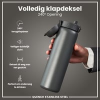 ion8 1-litrová nerezová fľaša na vodu, sivá, nepriepustná, otváranie jednou rukou, vhodná do umývačky riadu, ľahká, vyklápací uzáver, s pútkom na nosenie 5