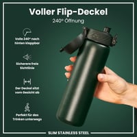 ION8 600ml Könnyű Acél Ivópalack Szivárgásmentes Flip Fedéllel és Hordozófogantyúval - Evo, Dark Green, Steel 4