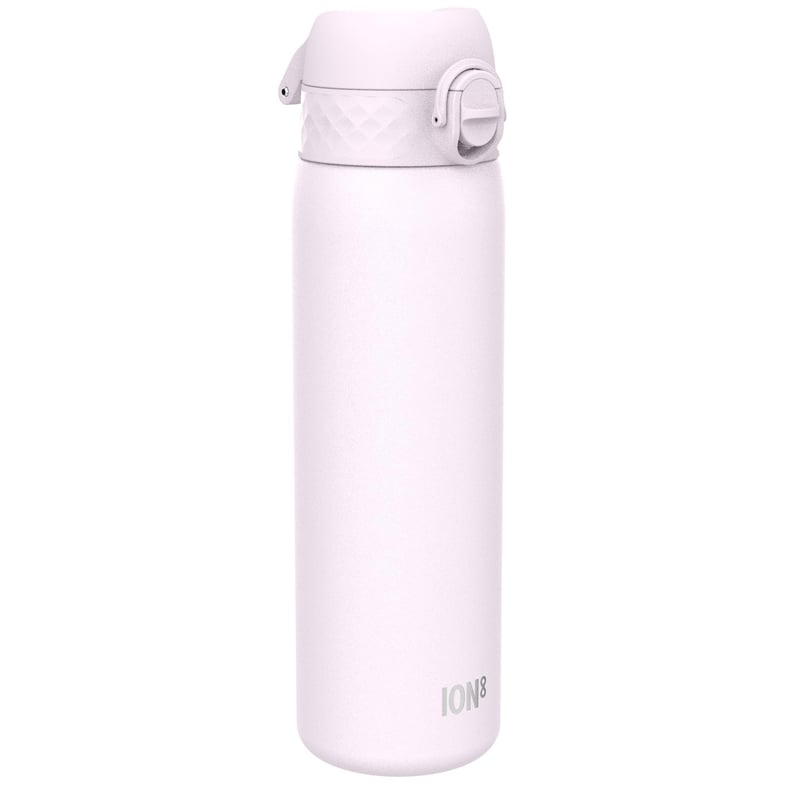 Nerezová fľaša na vodu ion8 600 ml, fialová, nepriepustná, otváranie jednou rukou, vhodná do umývačky riadu, vyklápacie viečko, pútko na nosenie, odolná proti poškriabaniu