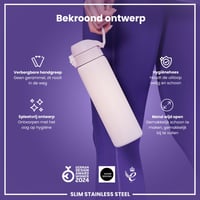 Nerezová fľaša na vodu ion8 600 ml, fialová, nepriepustná, otváranie jednou rukou, vhodná do umývačky riadu, vyklápacie viečko, pútko na nosenie, odolná proti poškriabaniu 6