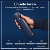 Oceľová fľaša na vodu Ion8 600 ml, nepriepustná, otváranie jednou rukou, vhodná do umývačky riadu, bez BPA, s úchytom na prenášanie, pasuje do držiaka na nápoje, námornícka modrá 3