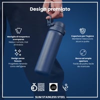 Oceľová fľaša na vodu Ion8 600 ml, nepriepustná, otváranie jednou rukou, vhodná do umývačky riadu, bez BPA, s úchytom na prenášanie, pasuje do držiaka na nápoje, námornícka modrá 6