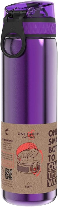 ion8 Classic acél ivópalack flip fedéllel, szivárgásmentes - lila - 600 ml 9