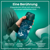 Sticlă pentru copii ion8, 350 ml, Model cu rechini, Etanșă, Deschidere cu o singură mână, Lavabilă în mașina de spălat vase, Fără BPA, Mâner de transport, Capac cu deschidere rabatabilă 3