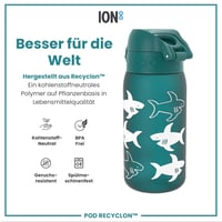 Sticlă pentru copii ion8, 350 ml, Model cu rechini, Etanșă, Deschidere cu o singură mână, Lavabilă în mașina de spălat vase, Fără BPA, Mâner de transport, Capac cu deschidere rabatabilă 5