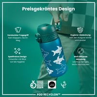 Sticlă pentru copii ion8, 350 ml, Model cu rechini, Etanșă, Deschidere cu o singură mână, Lavabilă în mașina de spălat vase, Fără BPA, Mâner de transport, Capac cu deschidere rabatabilă 6