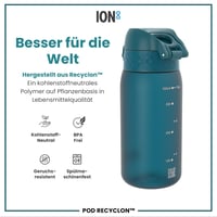 Detská fľaša na vodu ion8 350 ml, tmavotyrkysová, nepriepustná, otváranie jednou rukou, vhodná do umývačky riadu, bez BPA, s držadlom, vyklápací uzáver 5