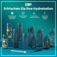 Detská fľaša na vodu ion8 350 ml, tmavotyrkysová, nepriepustná, otváranie jednou rukou, vhodná do umývačky riadu, bez BPA, s držadlom, vyklápací uzáver 7
