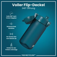 Detská fľaša na vodu ion8 350 ml, tmavotyrkysová, nepriepustná, otváranie jednou rukou, vhodná do umývačky riadu, bez BPA, s držadlom, vyklápací uzáver 4