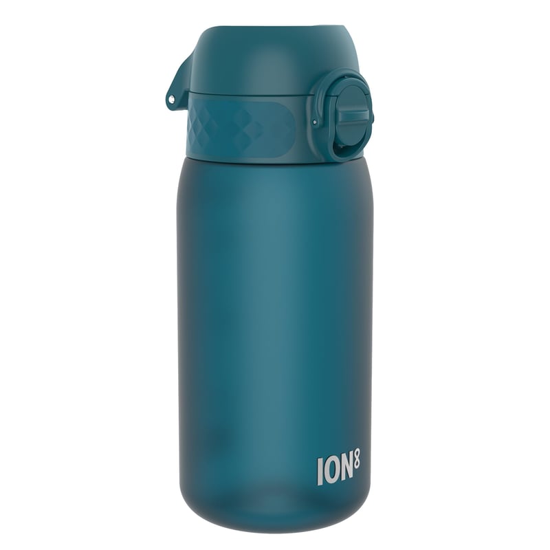 Detská fľaša na vodu ion8 350 ml, tmavotyrkysová, nepriepustná, otváranie jednou rukou, vhodná do umývačky riadu, bez BPA, s držadlom, vyklápací uzáver
