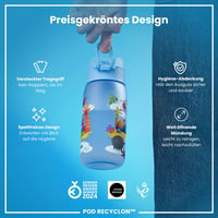Sticlă pentru copii ion8, 350 ml, Etanșă, Deschidere cu o singură mână, Închidere sigură, Lavabilă în mașina de spălat vase, Fără BPA, Mâner pentru transport, Capac cu deschidere rabatabilă, Safari 6
