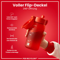 Detská fľaša na vodu ion8 350 ml, nepriepustná, otváranie jednou rukou, bez BPA, vhodná do umývačky riadu, vyklápací uzáver, pútko na prenášanie, červená 5